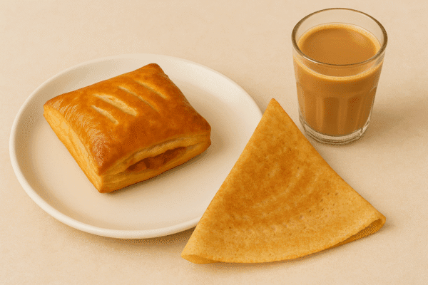 Combo 2 - 1 Chicken Tikka Puff + Dosa Piece + Tea